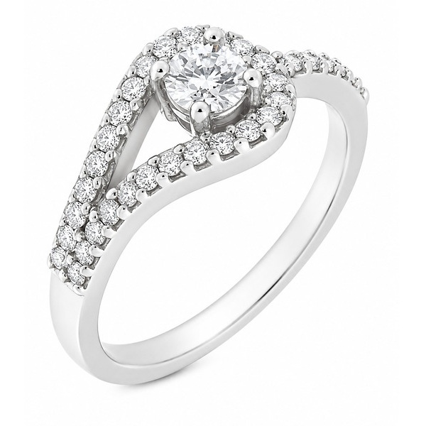 modern round cut diamond halo cluster ring main stone set across the finger claw set round diamonds set halo and shoulders engagement design platinum gold