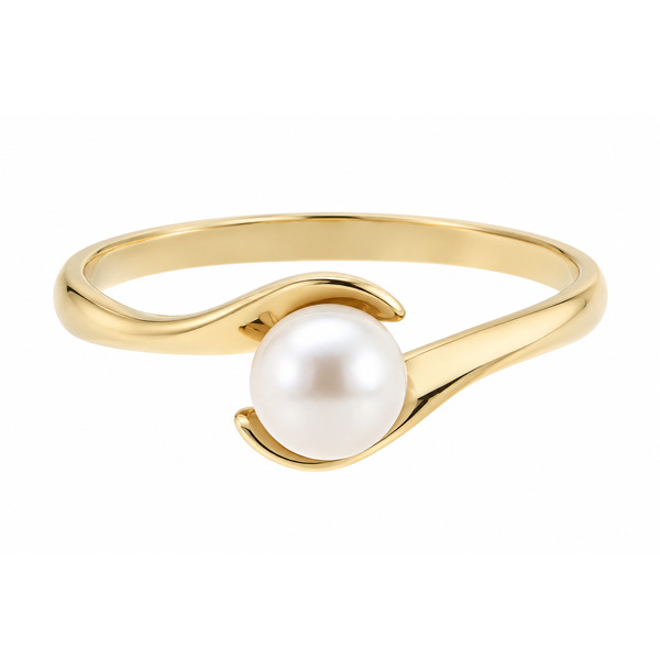 A modern crossover style ring with a solitaire round freshwater cultured pearl platinum gold