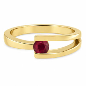 Denon Modernist modern contemporary round cut Ruby solitaire crossover dress ring platinum gold