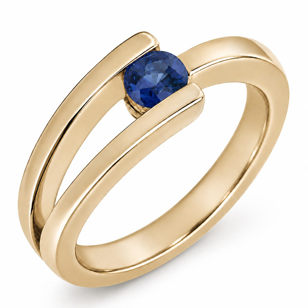 Denon Modernist modern contemporary round cut blue sapphire solitaire crossover dress ring platinum gold