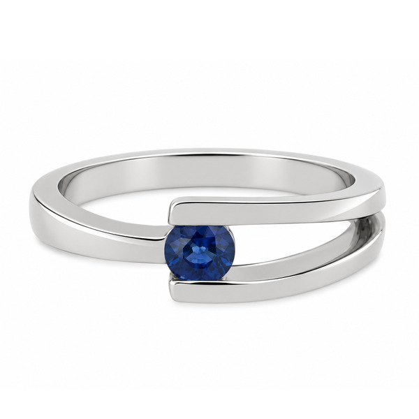 Denon Modernist modern contemporary round cut blue sapphire solitaire crossover dress ring platinum gold