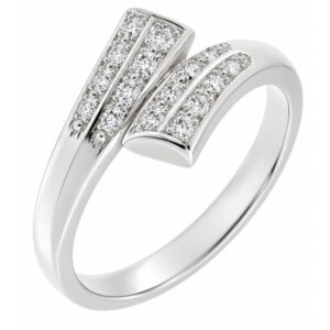 Modern crossover designer dress ring with grain or pave set round brilliant cut diamonds in a cluster style platinum gold