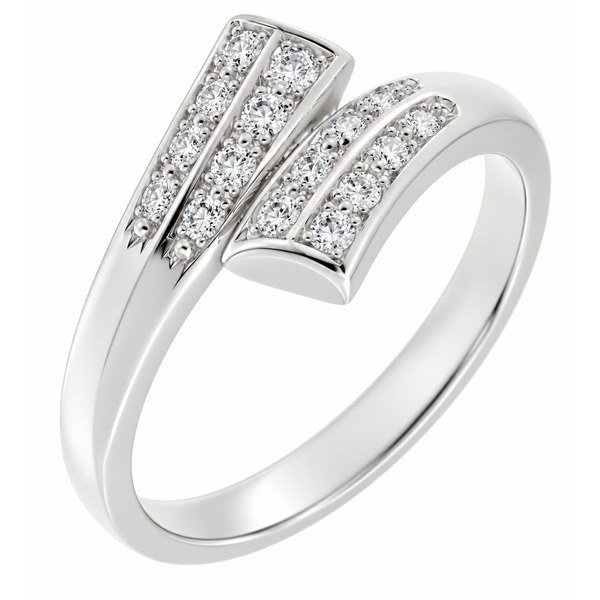 Modern crossover designer dress ring with grain or pave set round brilliant cut diamonds in a cluster style platinum gold