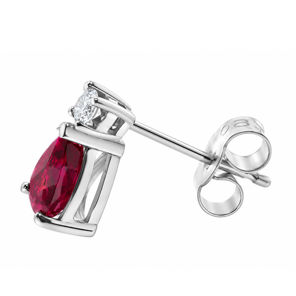classic tear drop style earrings with pear shape cut rubies with round brilliant cut diamond set in four claws platinum gold