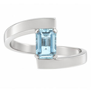 Troy Modern Emerald cut aqua aquamarine Solitaire engagement Ring modernist contemporary crossover heavy design designer platinum gold