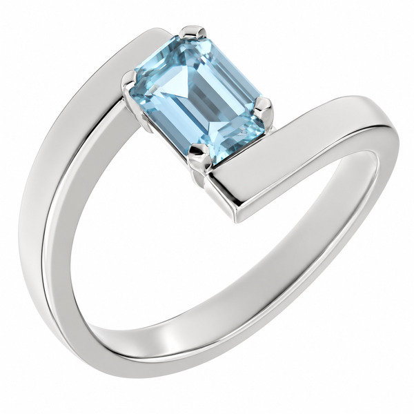 Troy Modern Emerald cut aqua aquamarine Solitaire engagement Ring modernist contemporary crossover heavy design designer platinum gold