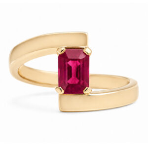 Troy Modern Emerald cut Ruby Solitaire engagement Ring modernist contemporary crossover design designer platinum gold