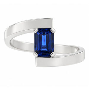 Troy Modern Emerald cut blue sapphire Solitaire engagement Ring modernist contemporary crossover design designer platinum gold