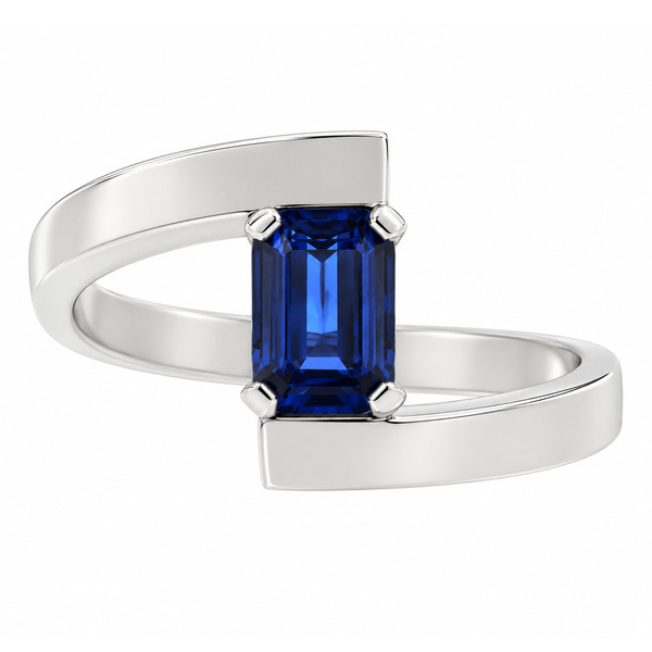 Troy Modern Emerald cut blue sapphire Solitaire engagement Ring modernist contemporary crossover design designer platinum gold