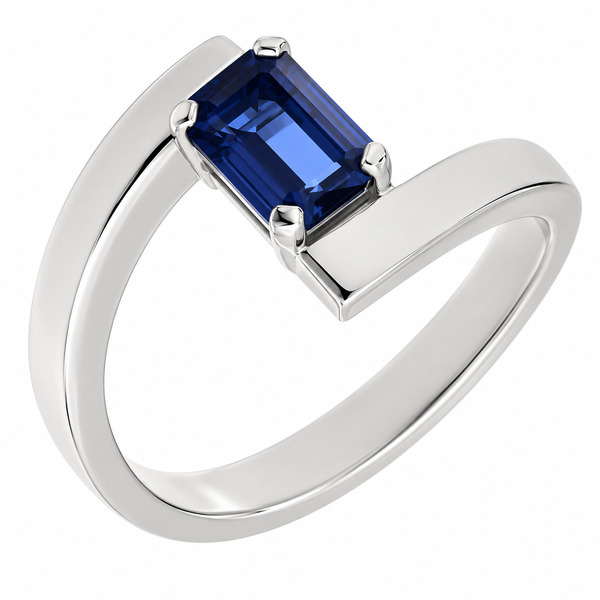 Troy Modern Emerald cut blue sapphire Solitaire engagement Ring modernist contemporary crossover design designer platinum gold