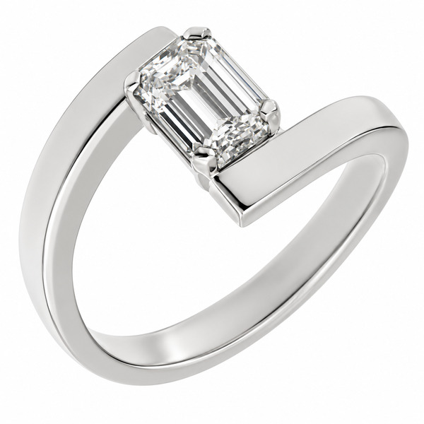 Troy Modern Emerald cut Diamond Solitaire engagement Ring modernist contemporary crossover heavy design designer platinum gold
