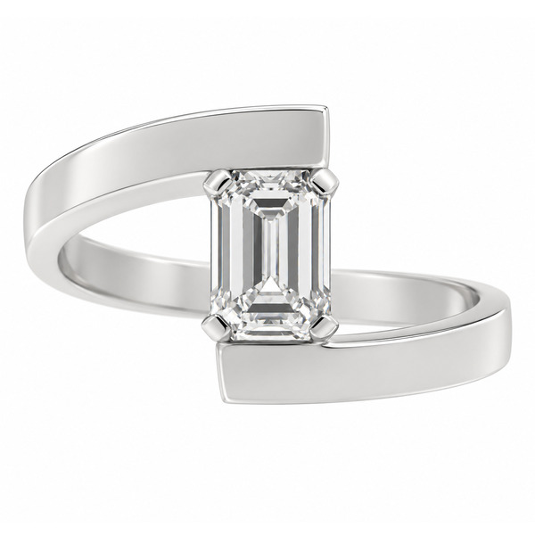 Troy Modern Emerald cut Diamond Solitaire engagement Ring modernist contemporary crossover heavy design designer platinum gold