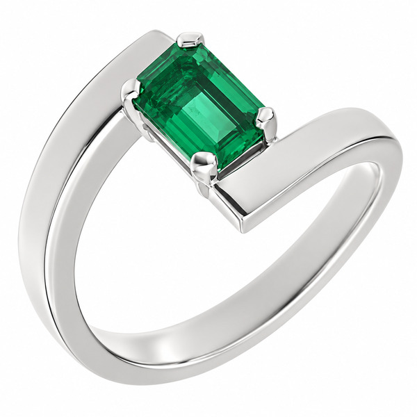 Troy Modern octagon step cut green Emerald Solitaire engagement Ring modernist contemporary crossover design designer platinum gold