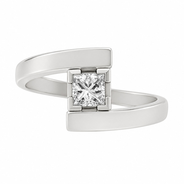 Troy Modern Princess cut Diamond Solitaire engagement Ring modernist contemporary crossover heavy design designer platinum gold