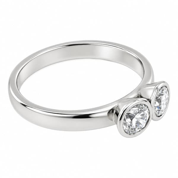 Modern classic duet 2 two stone rubover contemporary modernist round brilliant cut natural diamond toi et moi engagement ring platinum gold