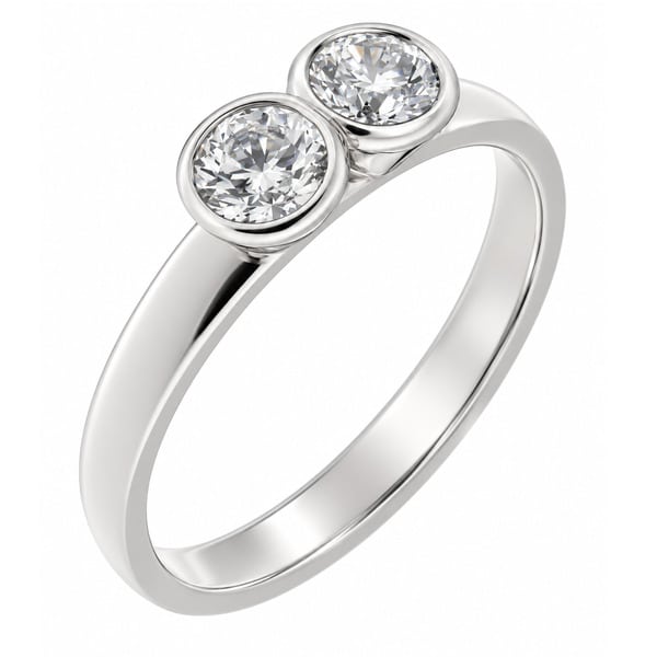 Modern classic duet 2 two stone rubover contemporary modernist round brilliant cut natural diamond toi et moi engagement ring platinum gold