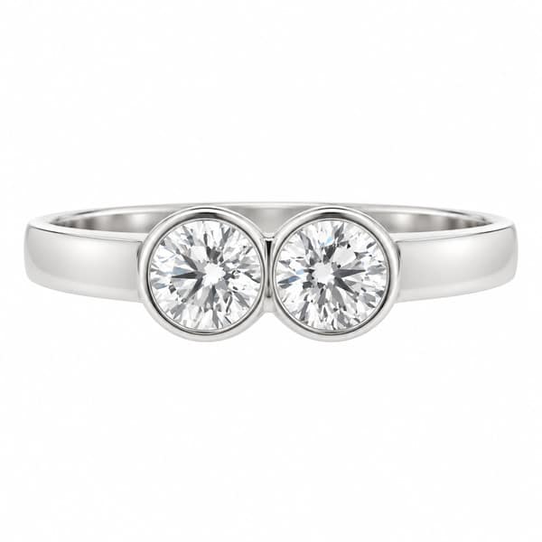 Modern classic duet 2 two stone rubover contemporary modernist round brilliant cut natural diamond toi et moi engagement ring platinum gold