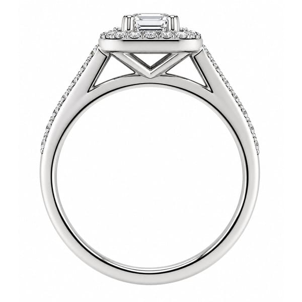 classic 1920's Art Deco style round brilliant cut diamond halo cluster ring with four claw setting to the main centre diamonds platinum gold